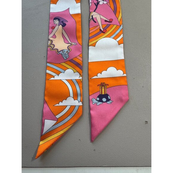 HERMES Twilly Carres Volants HG Orange/Rose Malaba, with box + ribbon - Picture 5 of 9